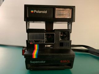 Vintage Polaroid Supercolor 635cl Instant 600 Film Camera Rainbow Stripe & Strap