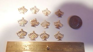 10 Vintage Gold Plated Menorah Charms Religious Jewish