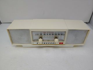 Vintage Commodore AM/FM Radio White TableTop Mid Century Twin Speaker - Japan 2