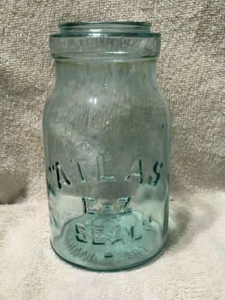 Vintage " Atlas E - Z Seal " Green Quart Mason Jar.  Bottom Of Jar " Atlas " Trade Mark