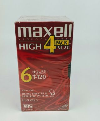4 - Pack Maxell T - 120 Blank Vhs Video Tapes 6 Hours Bonus
