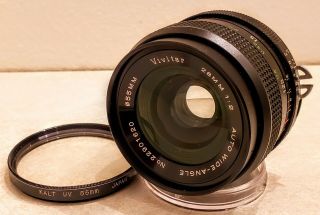 Vivitar 28mm 1:2 Auto Wide - Angle Lens With Kalt Uv 55mm Filter Made In Japan