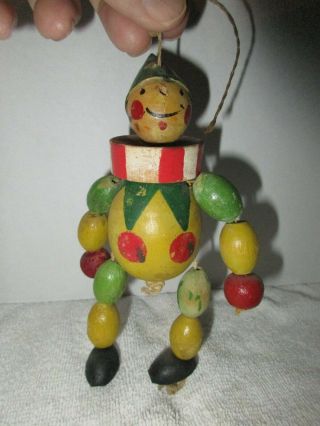 Vintage Wood Bead & String Clown Dolls Collectible Circus Figurines