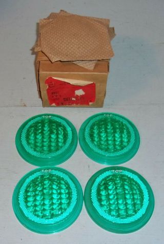 Set Of 4 Green Plastic Railroad Flasher Lantern Light Lens 4 1/2 " Stimsonite