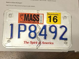 Massachusetts 2016 Motorcycle License Plate 1p8492 Mass Ma