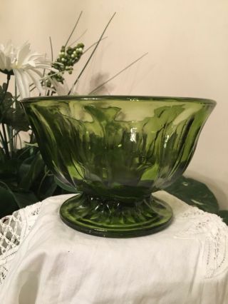 Vintage Pressed Emerald Green Depression Glass Footed Bowl,  Candy Dish