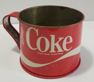 Vintage Coca - Cola Red & White Tin Mug/cup With Handle Camping Cup