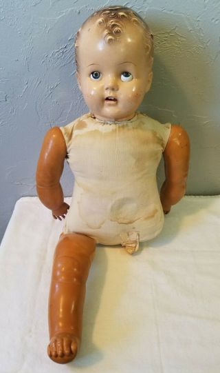 Vintage Antique 22 - Inch Baby Doll With Teeth,  Sleepy Eyes,  Vinyl Arms And Leg
