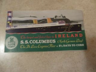 The Largest And Fastest Liner To Ireland,  S.  S.  Columbus,  N.  German Lloyd,  Flier Book