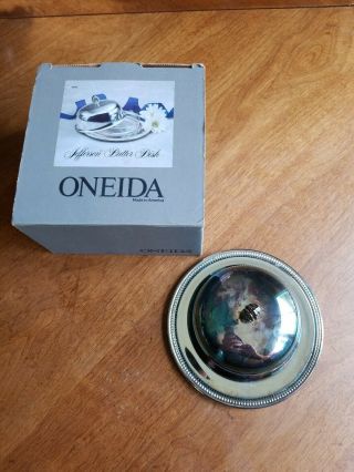 Oneida Jefferson Silver Plated Round Butter Dish With Liner Insert 6.  5 " Vintage