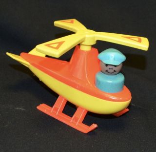 Vintage Fisher Price Little People Helicopter & Wood Pilot From 996 Airport Set