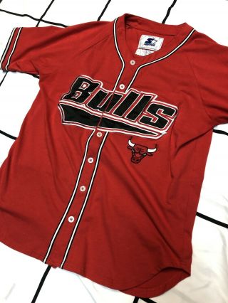 Chicago Bulls Vintage 90s Starter Baseball Jersey Mens Size L Michael Jordan Era
