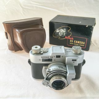 Vintage Kodak 35 Rangefinder Camera And Box And Leather Case