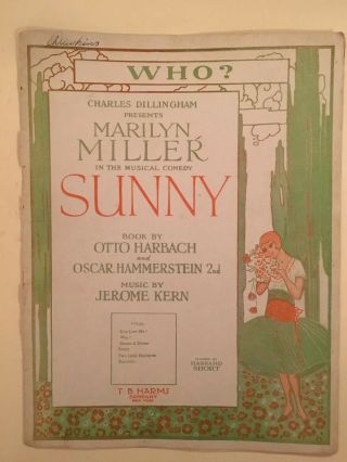 1925 Sunny Hammerstein/kern Marilyn Miller Otto Harbach Vintage Sheet Music