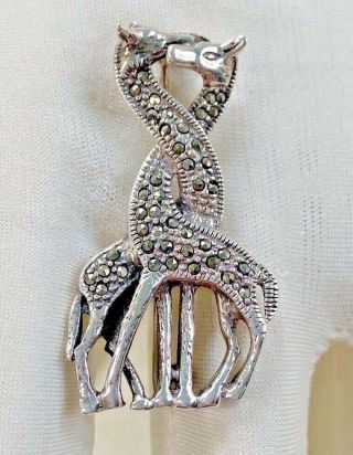 Vintage Kc Sterling Silver Marcasite Giraffe Brooch Pin Signed