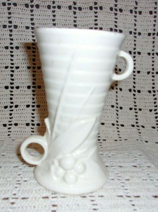 Vintage Art Deco Pottery Vase Ribbed With Handles - Leaves & Berries - Mccoy ?