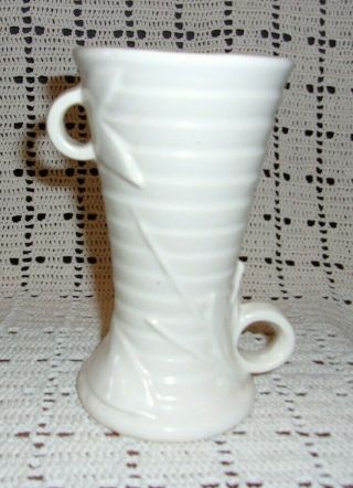 Vintage Art Deco Pottery Vase Ribbed With Handles - Leaves & Berries - McCoy ? 2