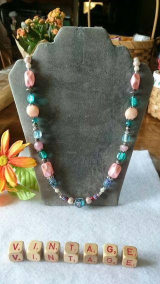 Vintage Multi Colored Pastel Glass Beaded Necklace 22 "