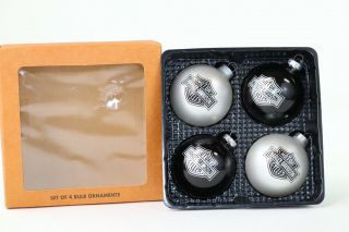 Official Harley Davidson Set Of 4 Glass Ball Christmas Ornaments Black Silver