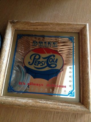 Vintage Pepsi Sign,  Glass In Wooden Frame,  6 By 6 Inches