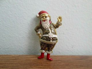 Vintage Rare Damascene Toledo Spain Enamel Santa Claus Holiday Christmas Pin