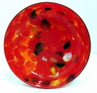 Vtg 1990s 4.  25 " Red Multi - Colored Millefiori Hand - Blown Chunk Art Glass Bowl