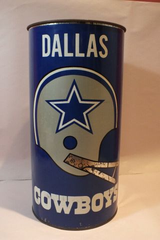 Early 1970s Vintage Dallas Cowboys Football Metal Trash Can P&k 19 Inch