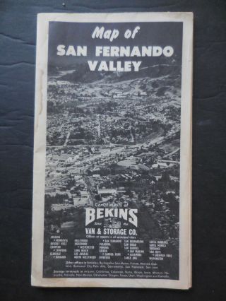 Vintage Bekins Map Of San Fernando Valley,  California 1957