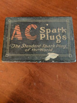 Vintage Ac Spark Plugs Tin Box W Attached Lid The Standard Plug Of The World