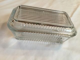 Vintage Clear Ribbed Glass Refrigerator Dish Butter Cheese