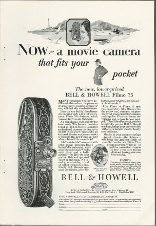 1928 Bell & Howell Advertisement,  Filmo Movie Camera,  Filmo 75