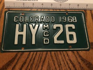 1968 A,  Dealer Colorado Motorcycle License Plate Vintage Hy 26
