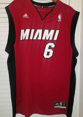 Miami Heat Adidas Nba Jersey 6 Lebron James Basketball Red Men Size L Large
