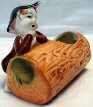 Vintage Pixie Fairy On A Log Bump On A Log ? Planter Or Candle Holder ?? Japan