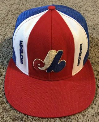 Vintage 1980’s Montreal Expos Mesh Trucker Hat,  Ajd Lucky Stripes
