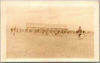 Vintage Rppc Real Photo Postcard Military Football Game Scene Army Camp C1920s