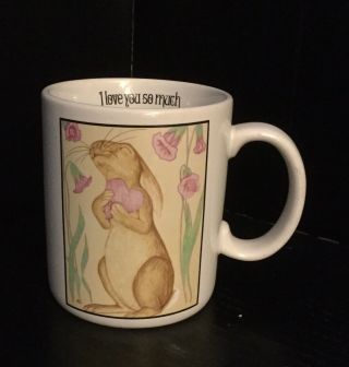 Vintage “i Love You So Much " Rabbit Bunny Floral Heart Coffee Mug Cup Japan
