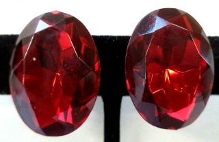 Stunning Vintage Estate Red Rhinestone 1 " Clip On Earrings 2767u