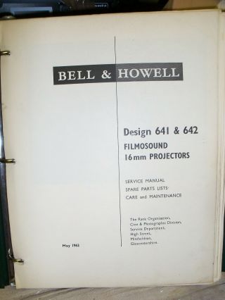 Cine Film Projector 16mm Bell & Howell 641 & 642 Service Spare Parts Book Cdemai