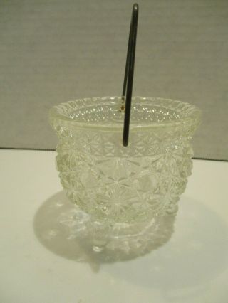 Vintage Clear Daisy and Button Tri footed Kettle Taper Candle Holder bale handle 2
