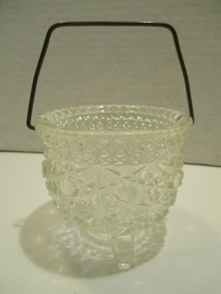 Vintage Clear Daisy and Button Tri footed Kettle Taper Candle Holder bale handle 3