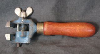 Vintage Gunsmith Jeweler Machinist Hand Held Vise,  Wood Handle Unmarked