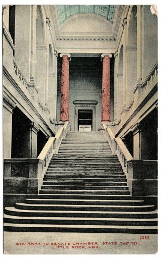 Stairway To Senate Chamber State Capitol Little Rock Arkansas Vintage Postcard