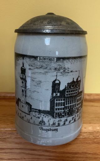 Vintage German Beer Lidded Stein Mug
