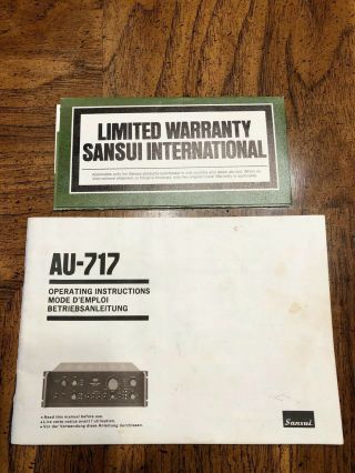 Sansui Au - 717 Stereo Amplifier Operating Instructions And Card