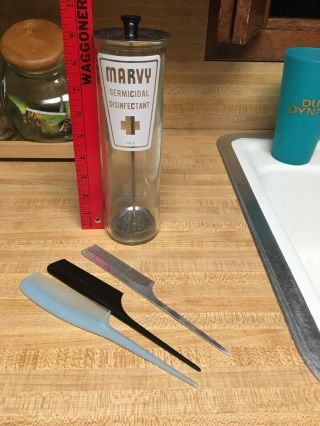 Vintage Marvy No.  3 Barber Comb Disinfectant Germicidal Disinfectant Glass Jar