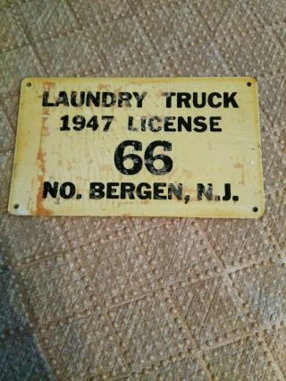 Old Vintage 1947 No.  Bergen,  Jersey Laundry Truck License Plate No.  66