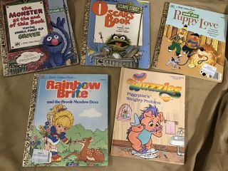 5 Vintage Childrens Books Sesame Street Rainbow Brite Wuzzles