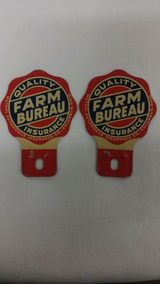 Two (2) Vintage Farm Bureau Insurance,  Columbus,  Oh,  License Plate Toppers