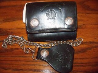 Vintage Harley - Davidson Motorcycle Black Leather Wallet With Chain